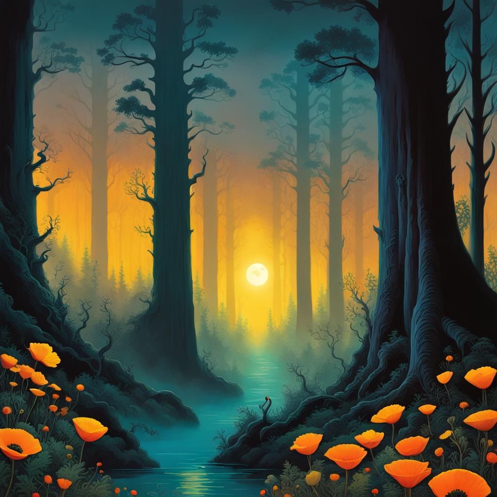 Moonlit Forest in Roger Dean Style