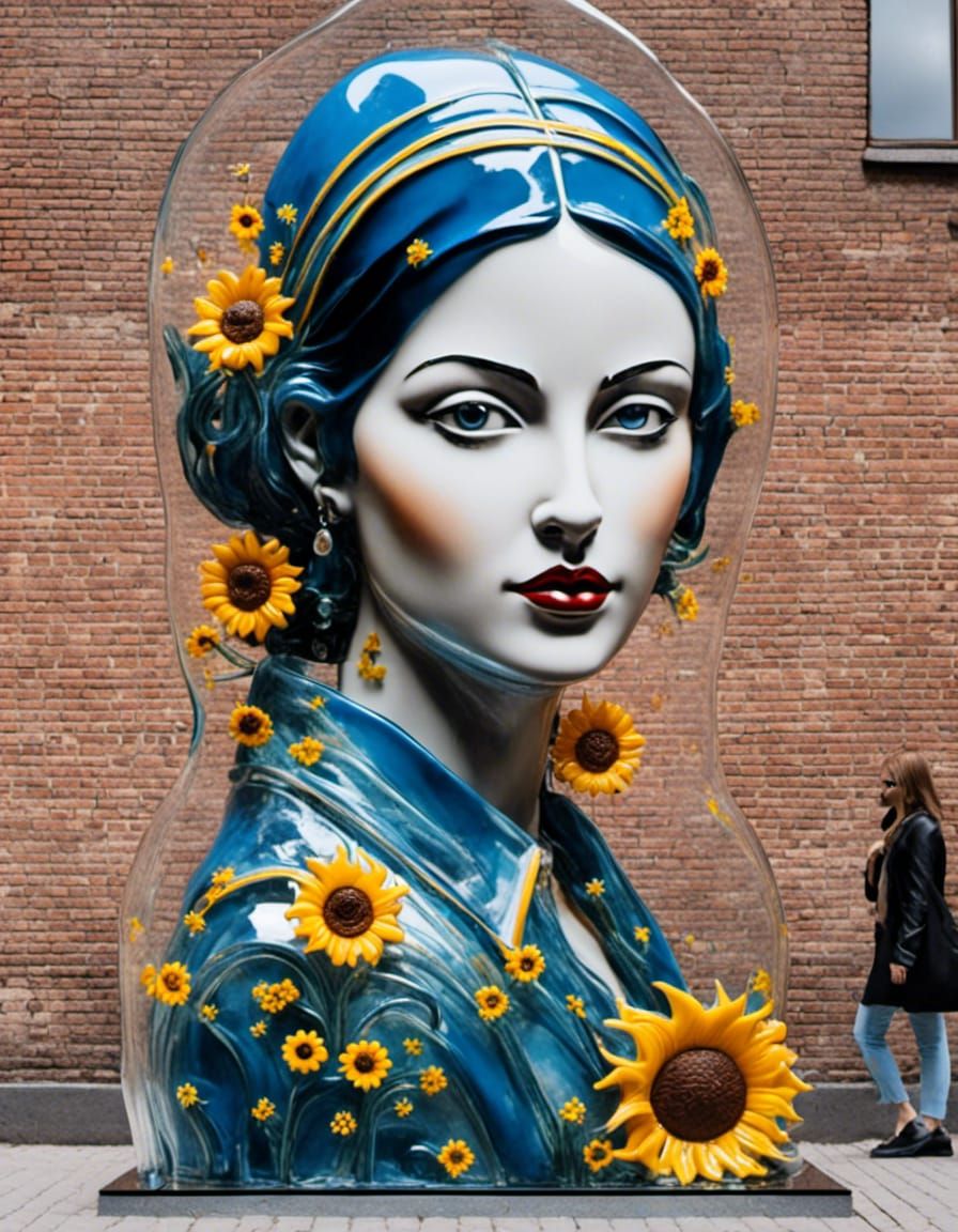 Ukrainian Woman Glass Sculpture in Neo-Expressionist Style