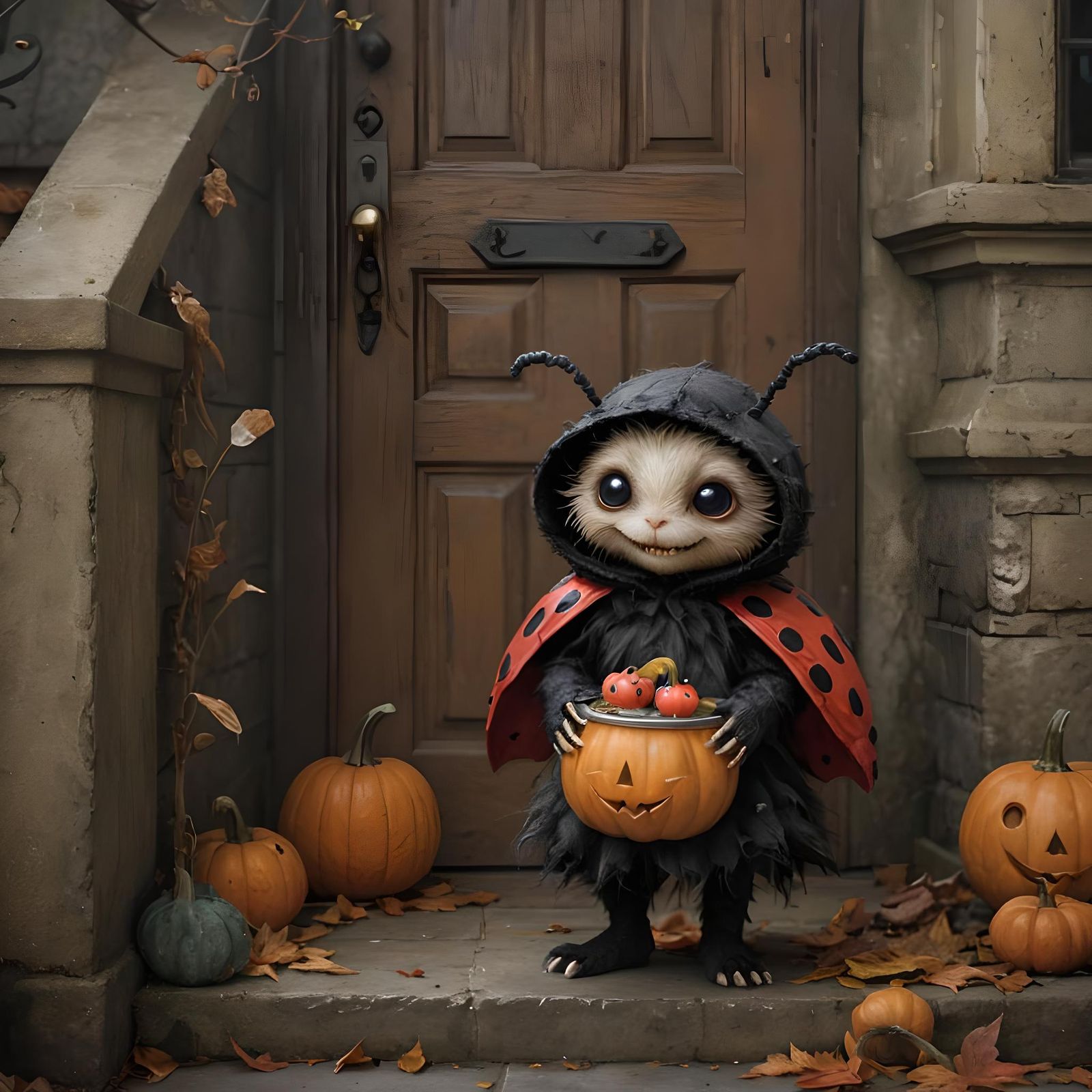 Furry Monster Trick-or-Treater in Costume