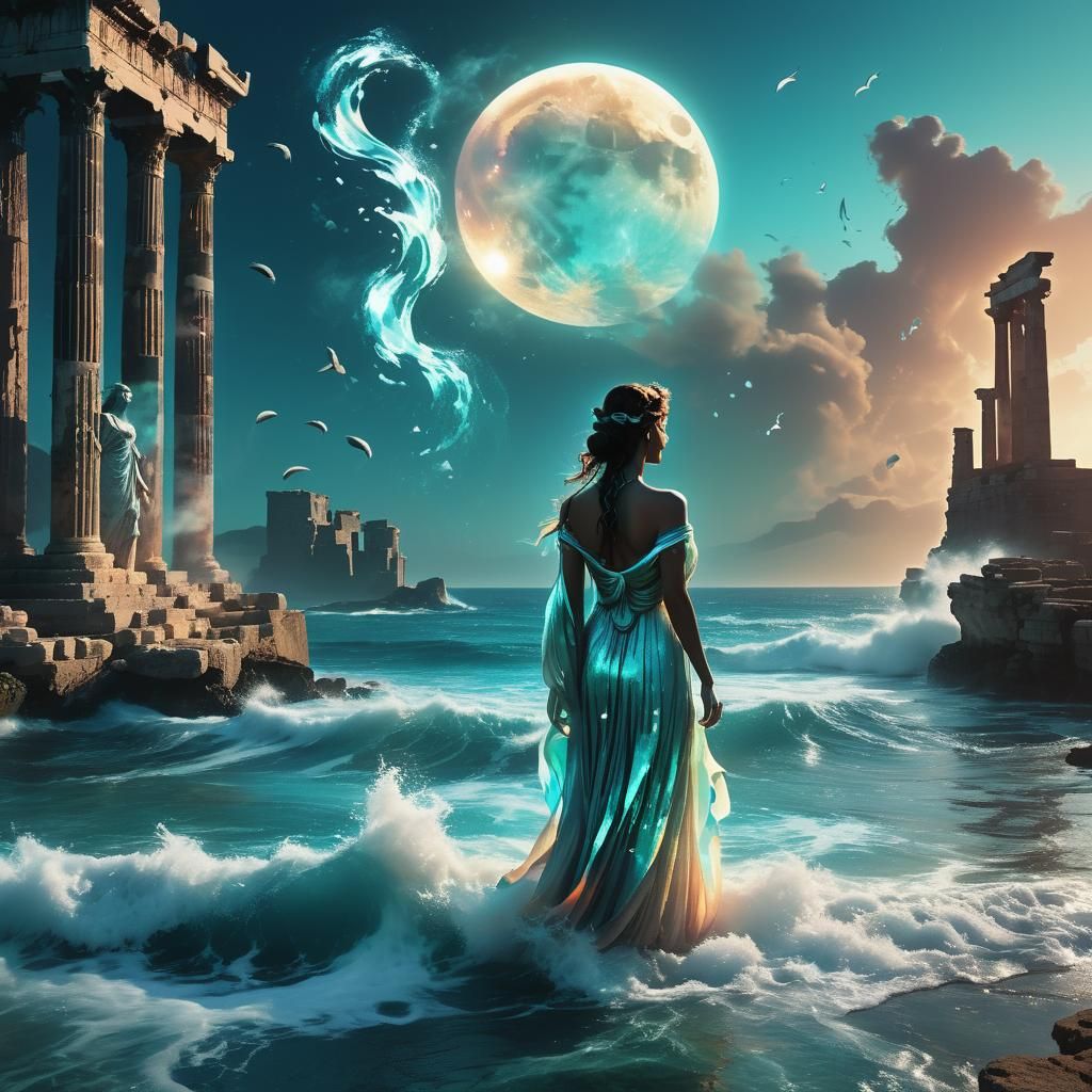 Moon Goddess at the Glowing Ocean Edge