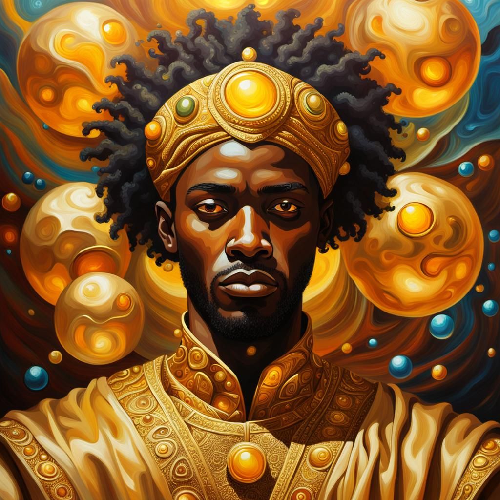 Surreal Oil Painting of African Prince Transmuting Stone int...