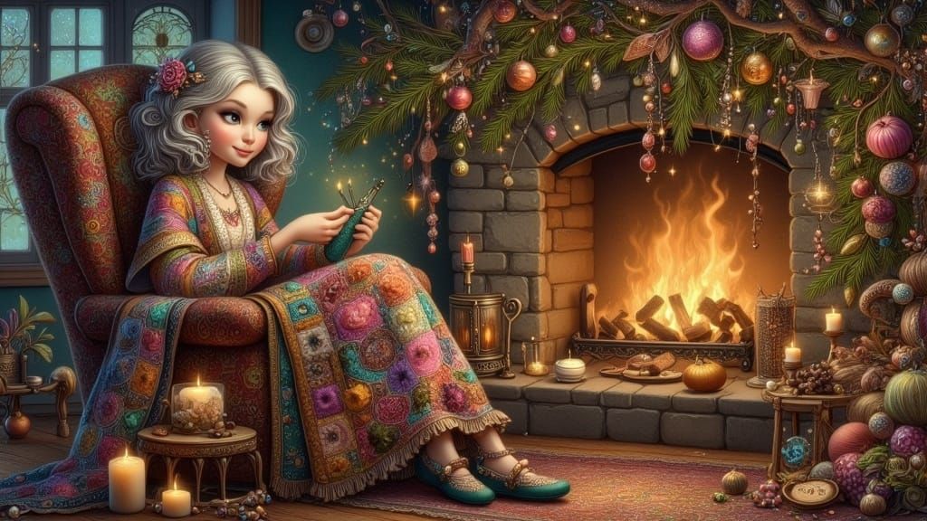 Warm Cozy Winter Scene in Whimsical Style