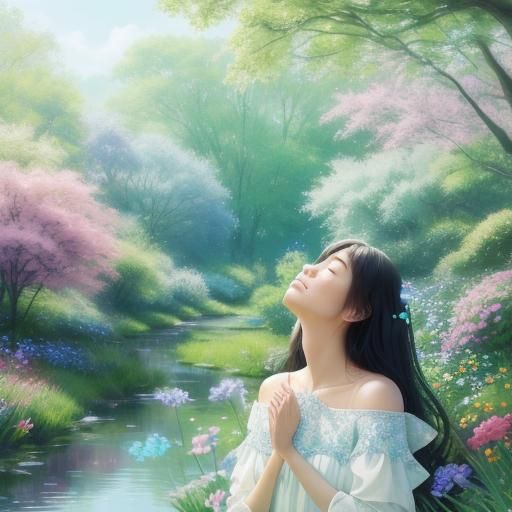 Woman Gazing at Sky in Whimsical Papercraft Style