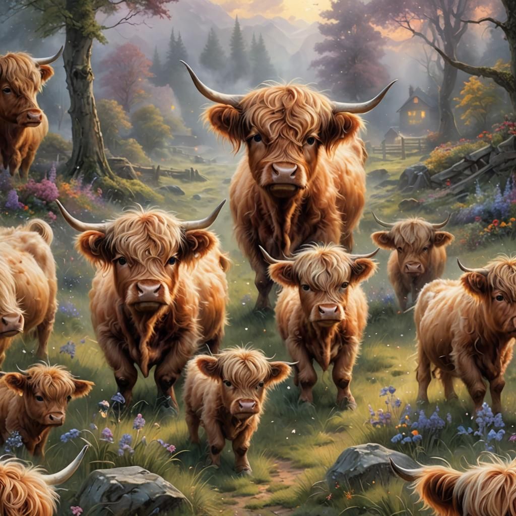 Ethereal Highland Calf in Fantasy Landscape