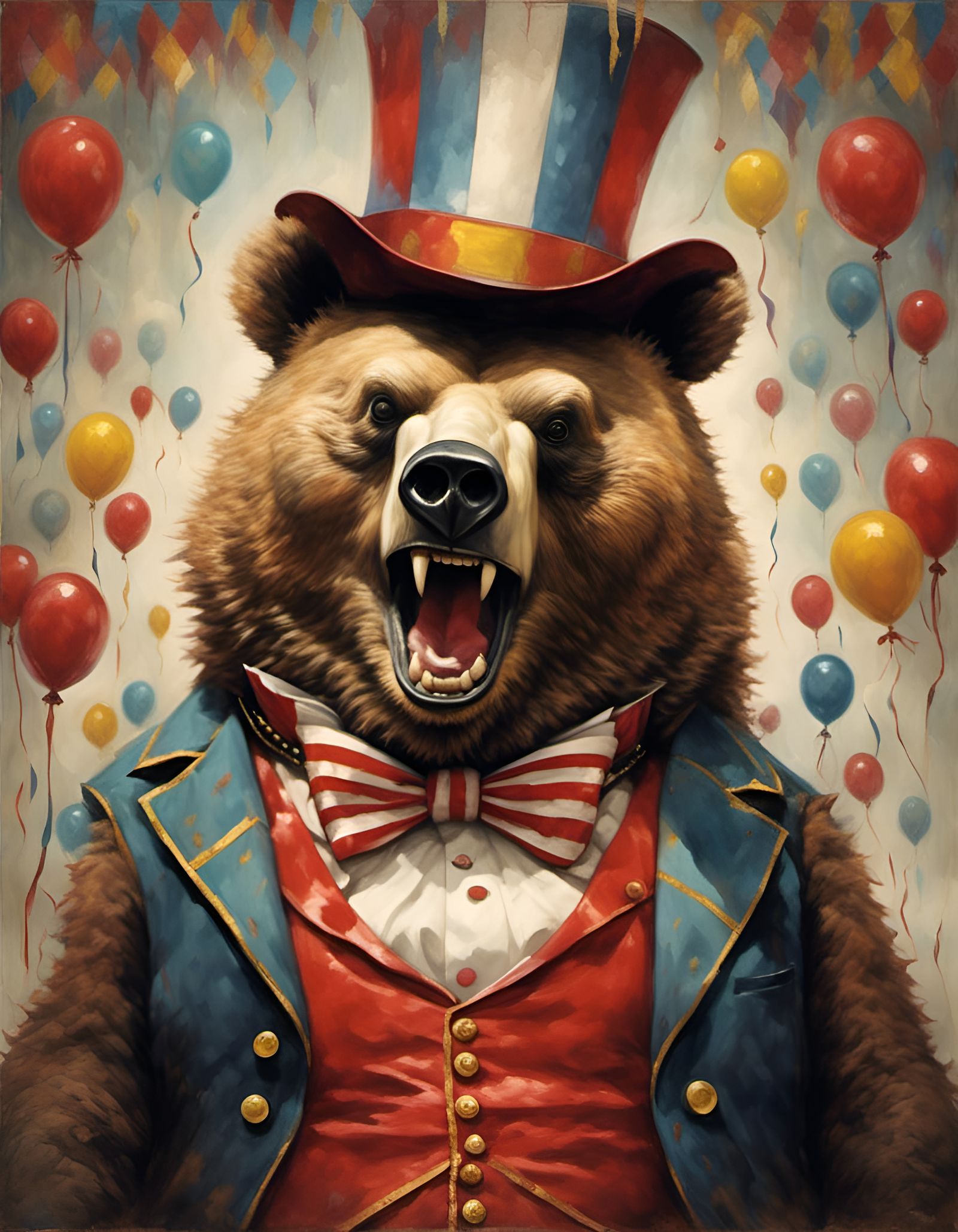 Excited Ringmaster Bear Carnival Portrait