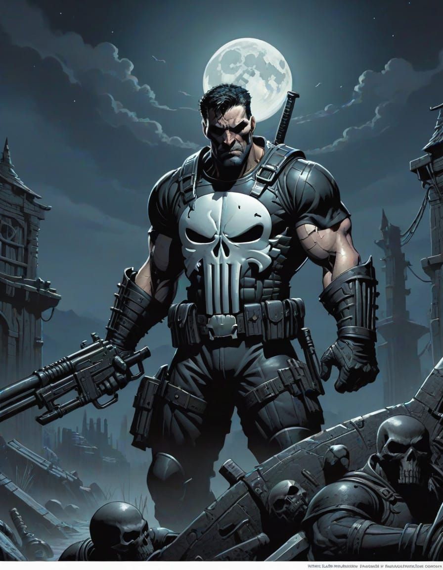 Grim Dark Fantasy Punisher in Black Iron Armor