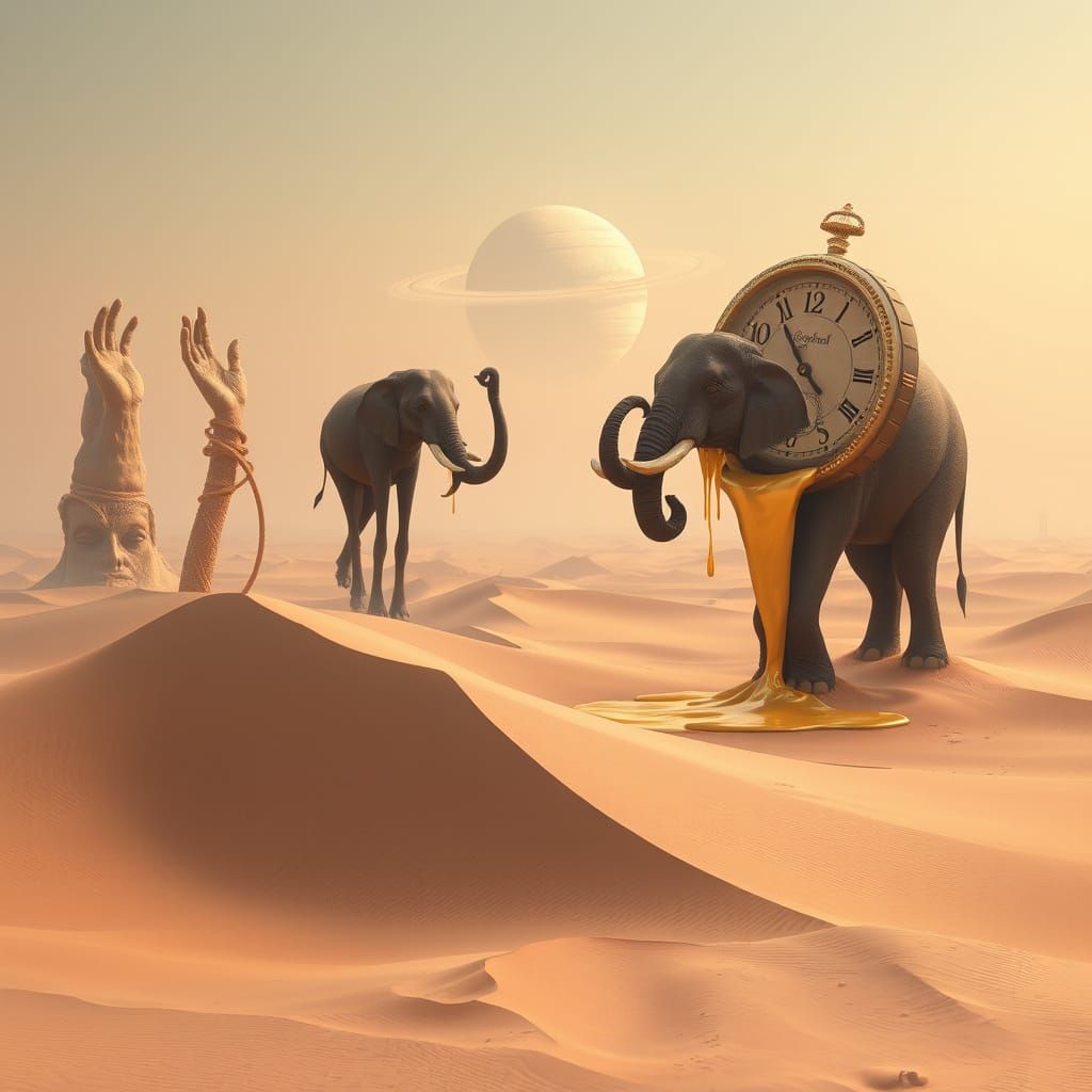 Surreal Desert Dreamscape with Melting Clocks and Celestial ...