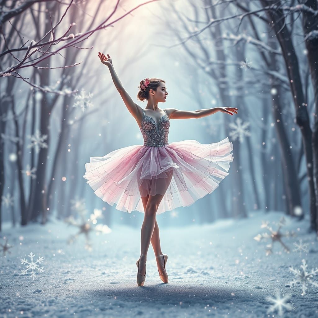 Ballerina En Pointe in Sugar Plum Forest with Nutcracker Sce...