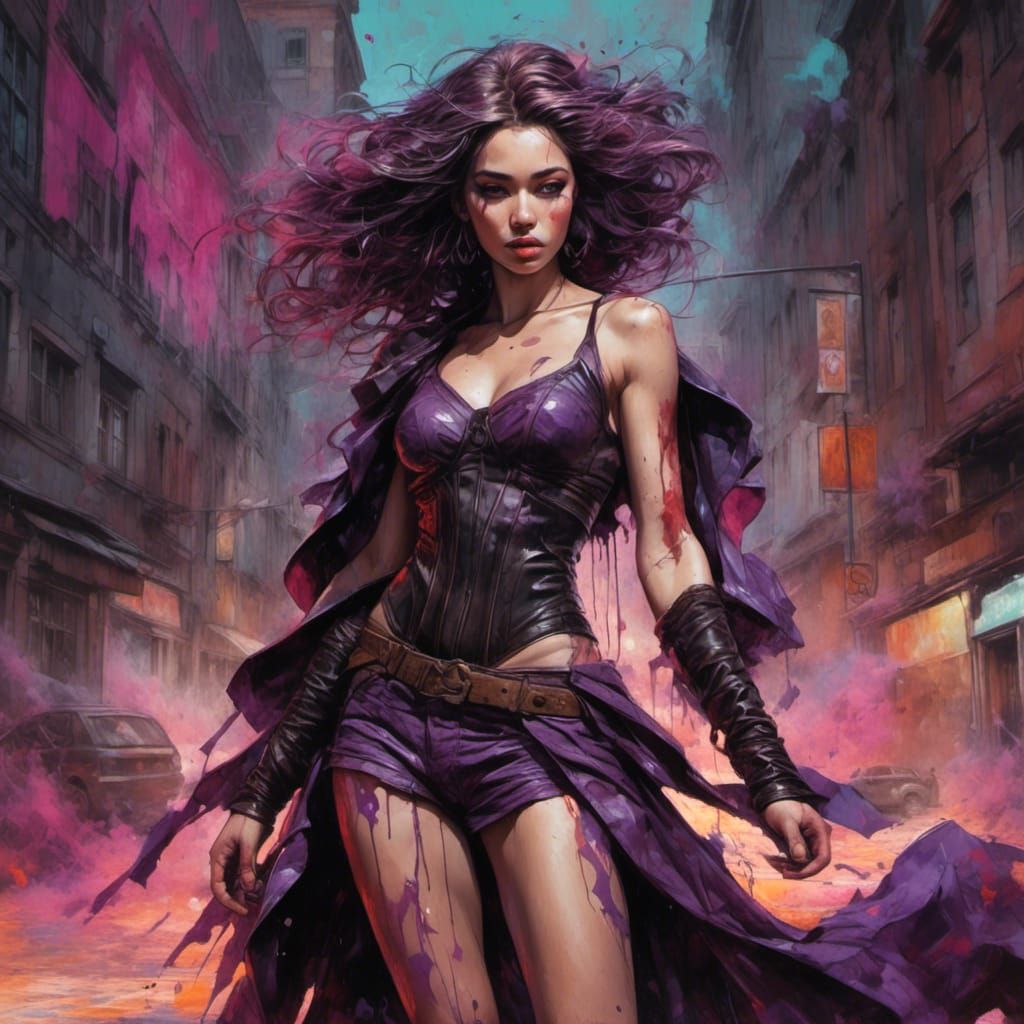 Graffiti Art of Young Woman in Street Style