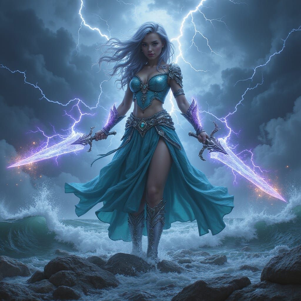 Mystical Storm Sorceress in Dark Fantasy Digital Painting