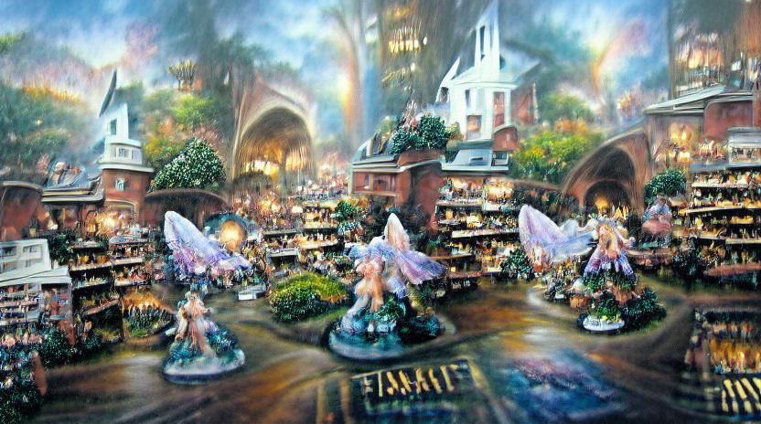 Fairies in a Fantasy Market, Ethereal Painting