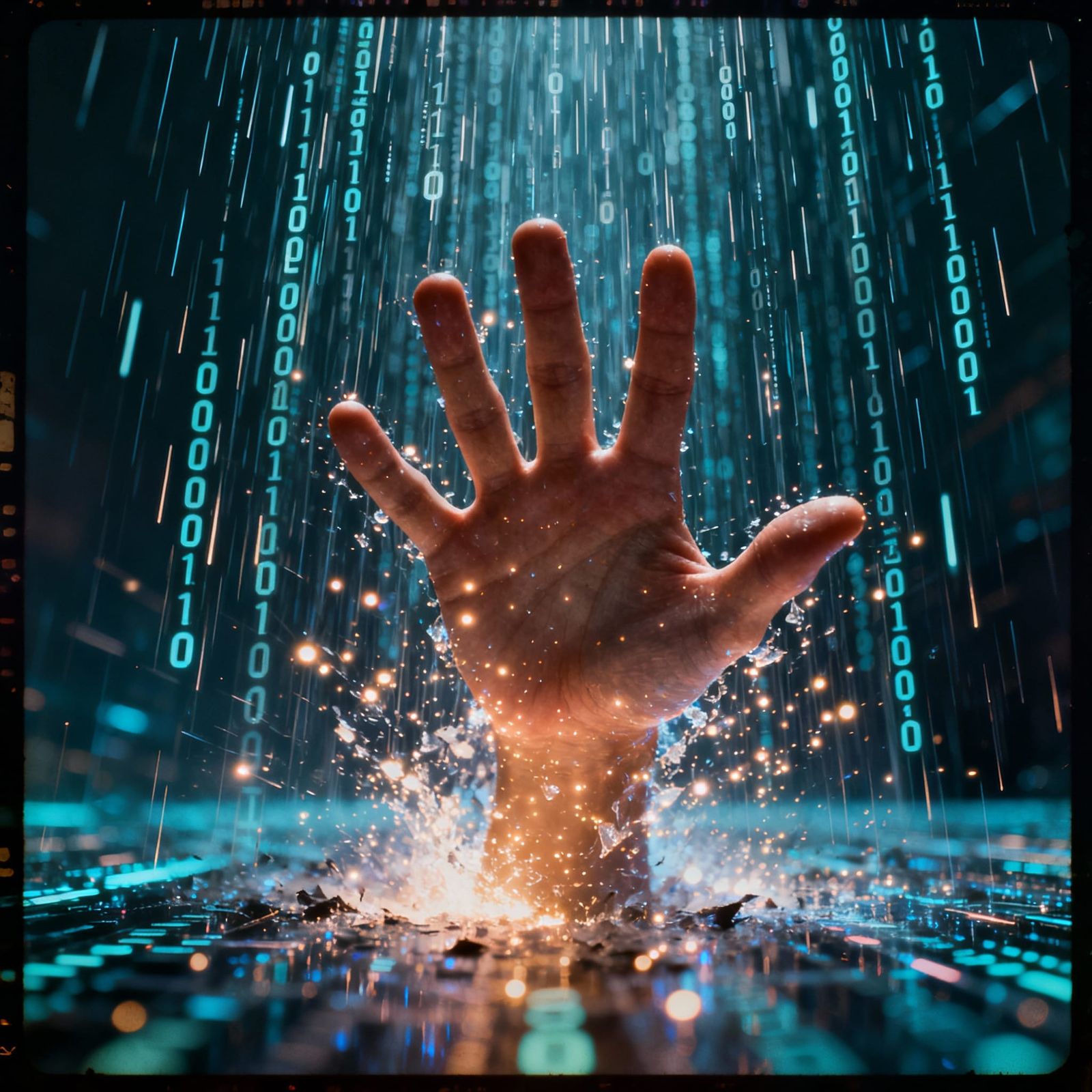 Human Hand Emerges From Digital Realm