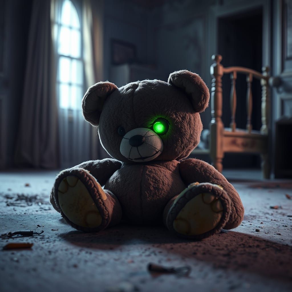 Sinister Teddy Bear in Abandoned House
