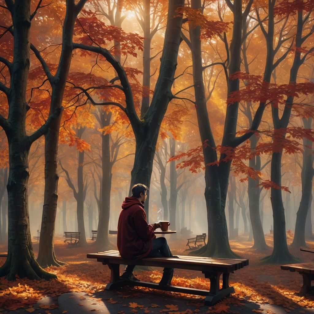 Fantasy Autumn Scene with Coffee, Digital Art