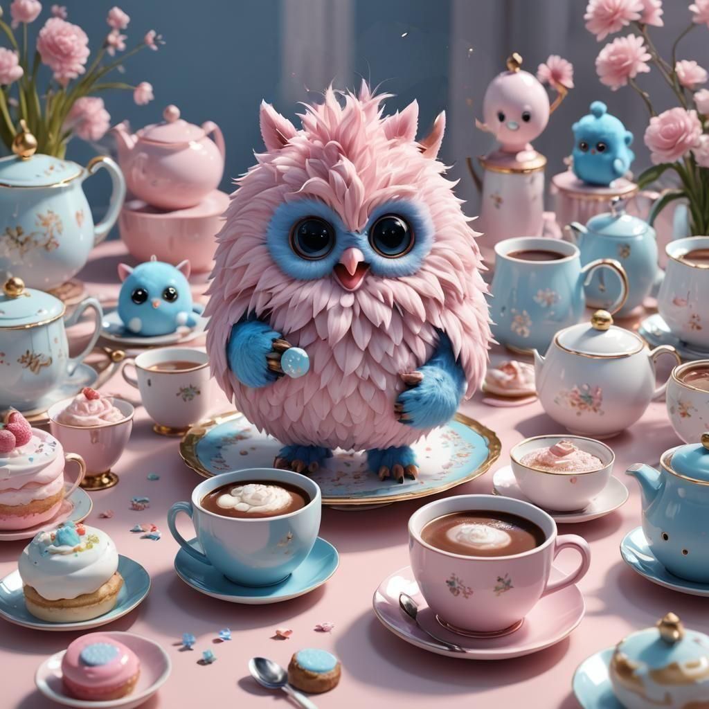 Pastel Anime Tea Party with Furbie Creature