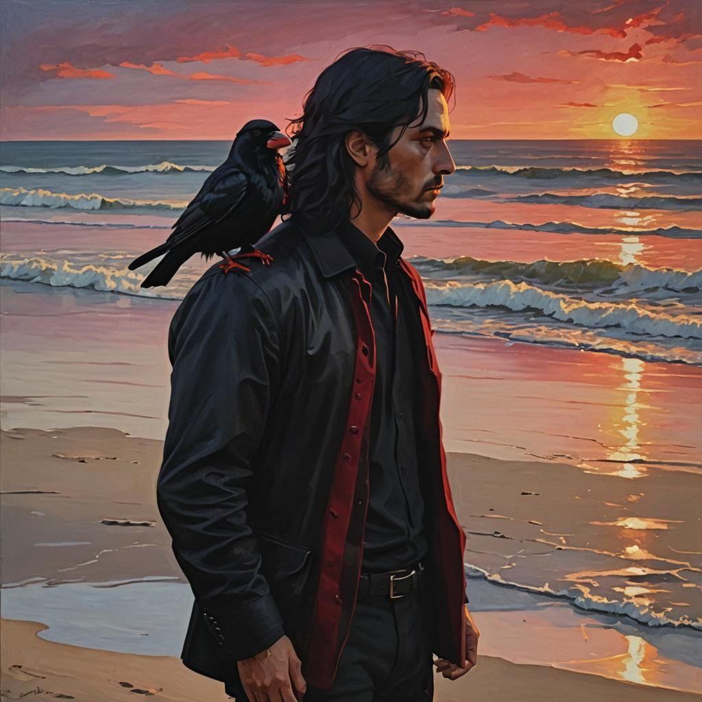 Sunset Beach Portrait in Vivid Oil Painting