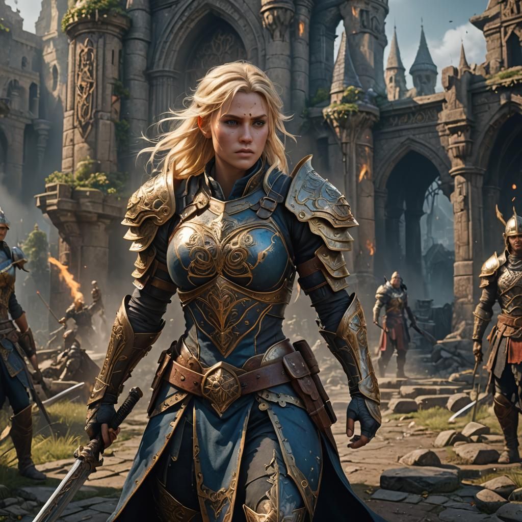 Blonde Warrior in Detailed Matte Painting Style