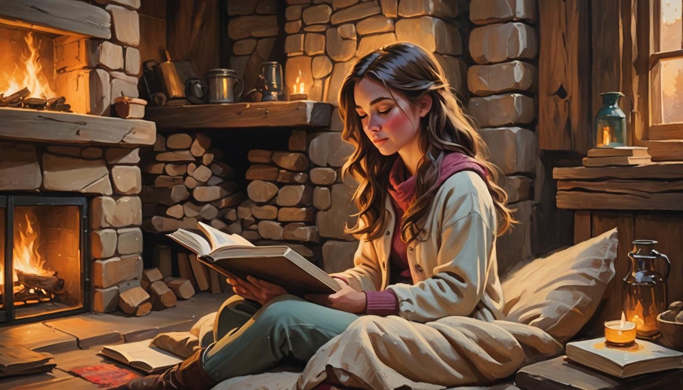 Cozy Cabin Scene in Disney Style Oil Painting