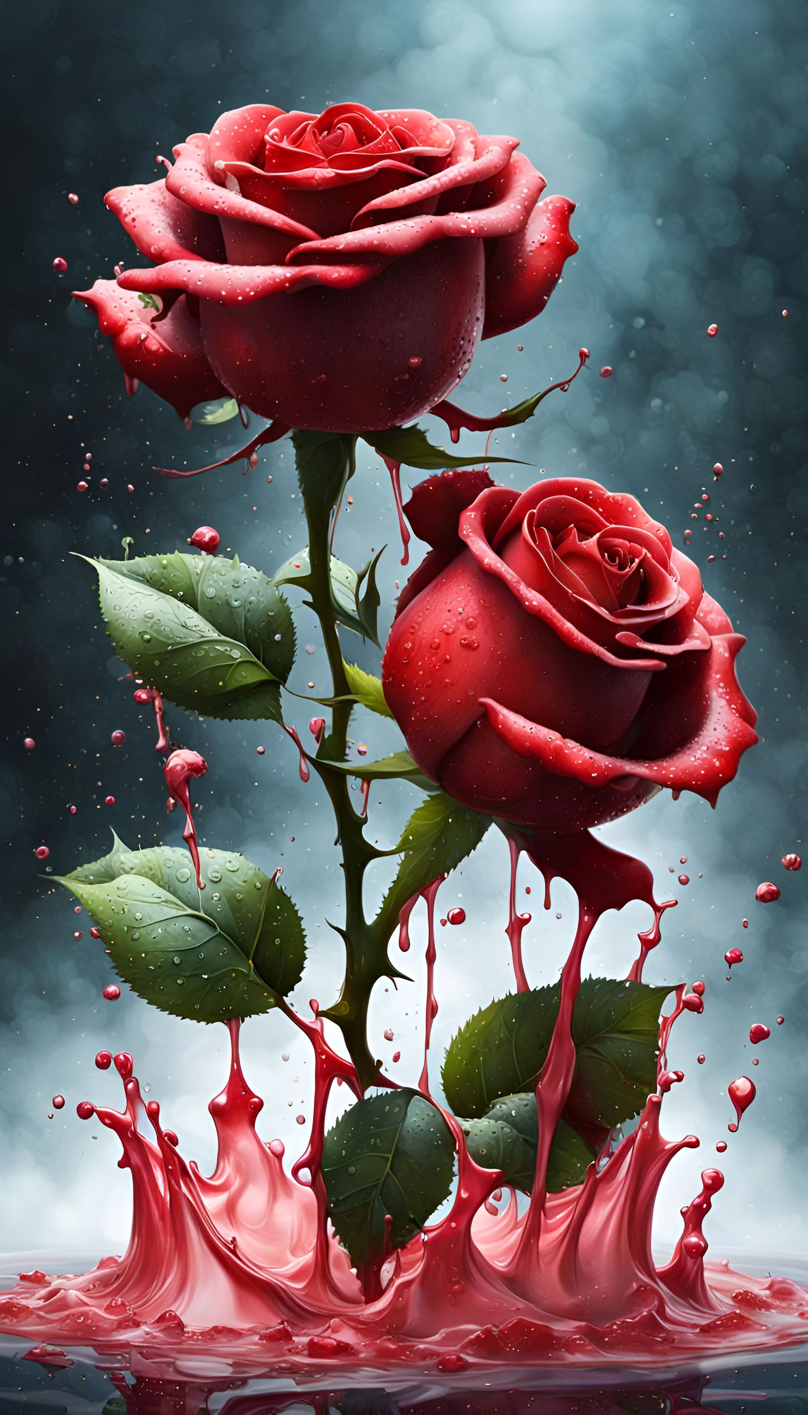 Surreal Rose Flower in Liquid Splash Art