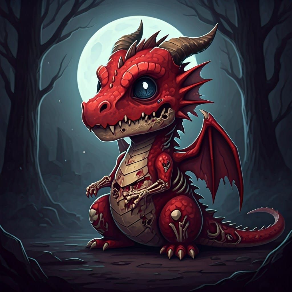 Undead Chibi Dragon in Gritty Digital Art Style