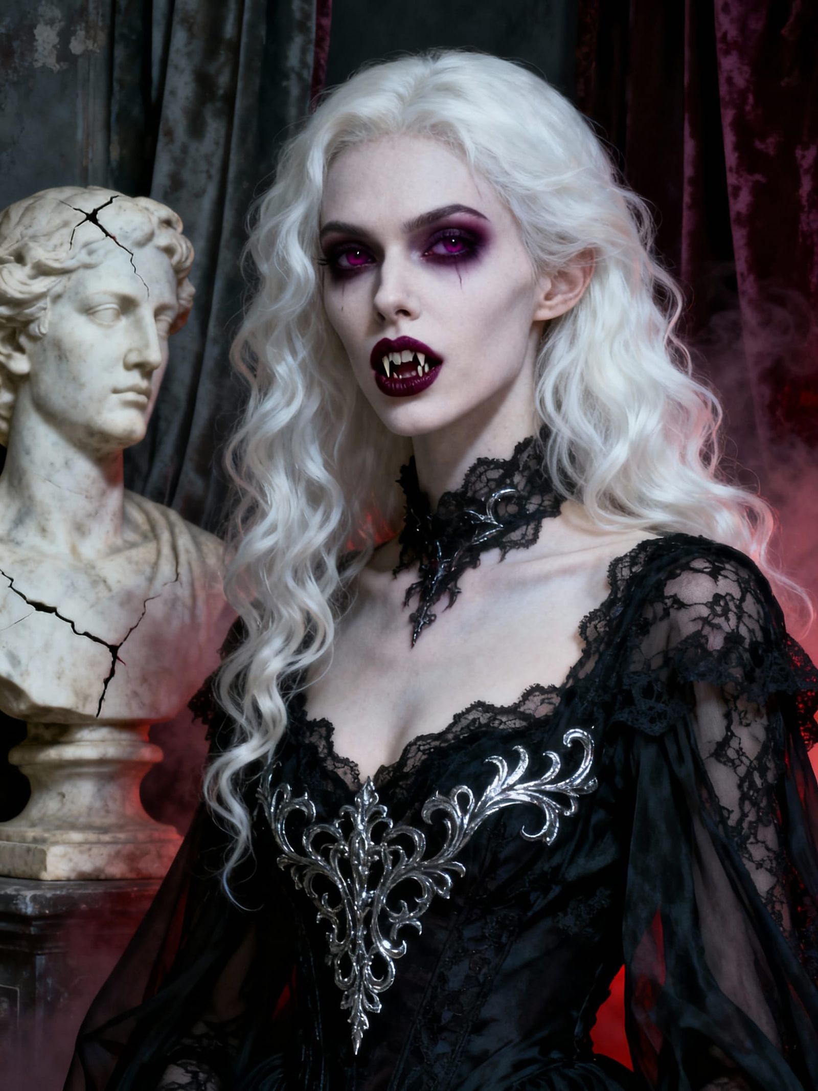 Gothic Vampire Portrait with Bordeaux Eyes and Lips