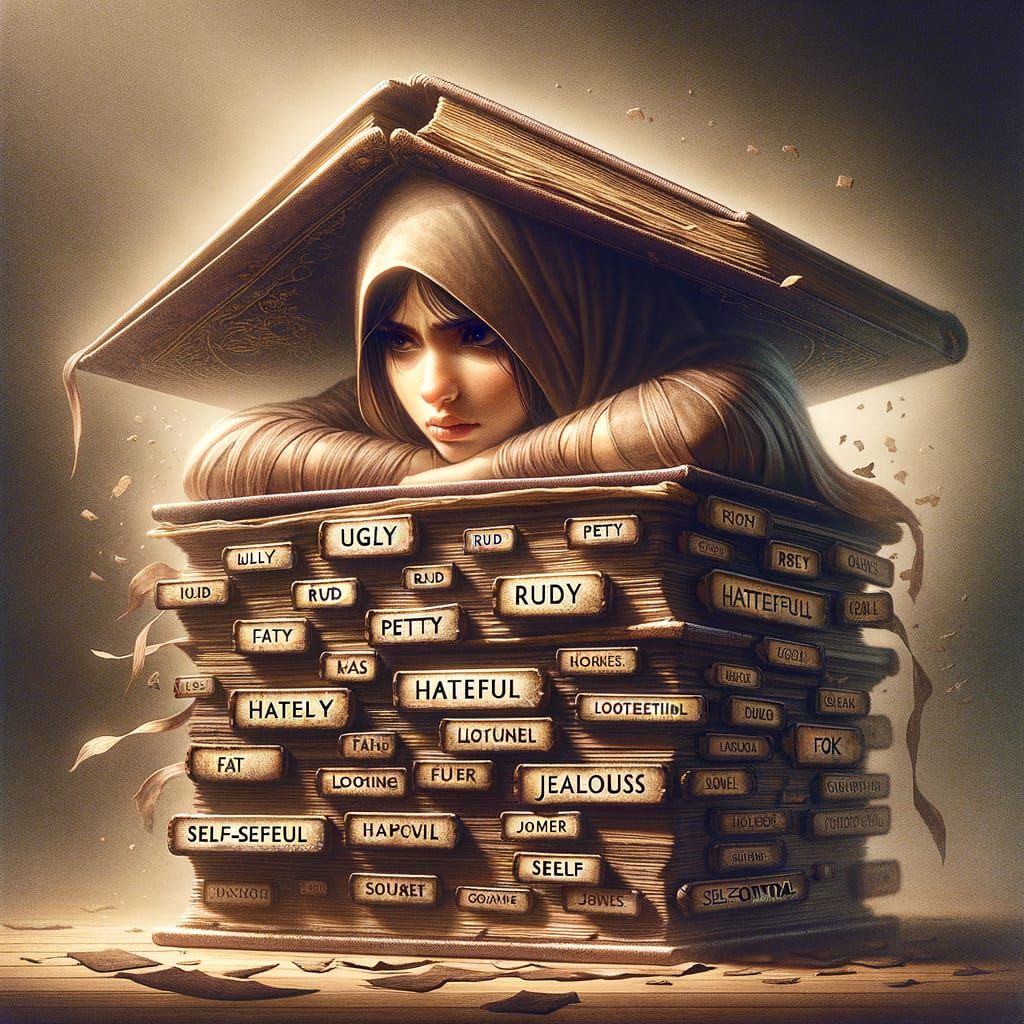 Woman Crushed by Words, Cinematic Film Still