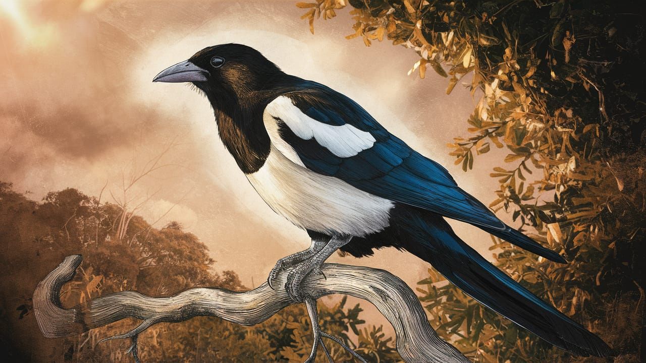 Magpie in Australian Bush: Hand-Drawn Illustration