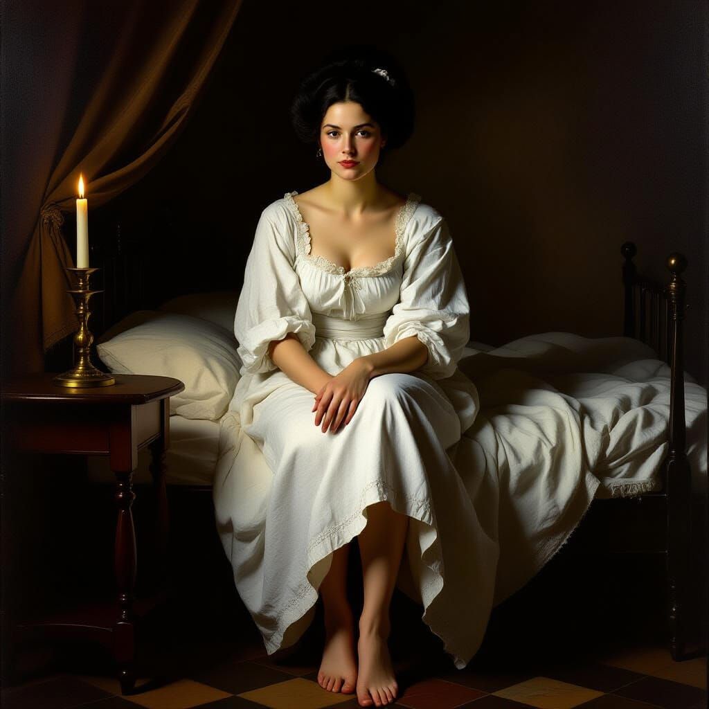 Woman in Chemise by Candleligh as Dutch Golden Age Painting