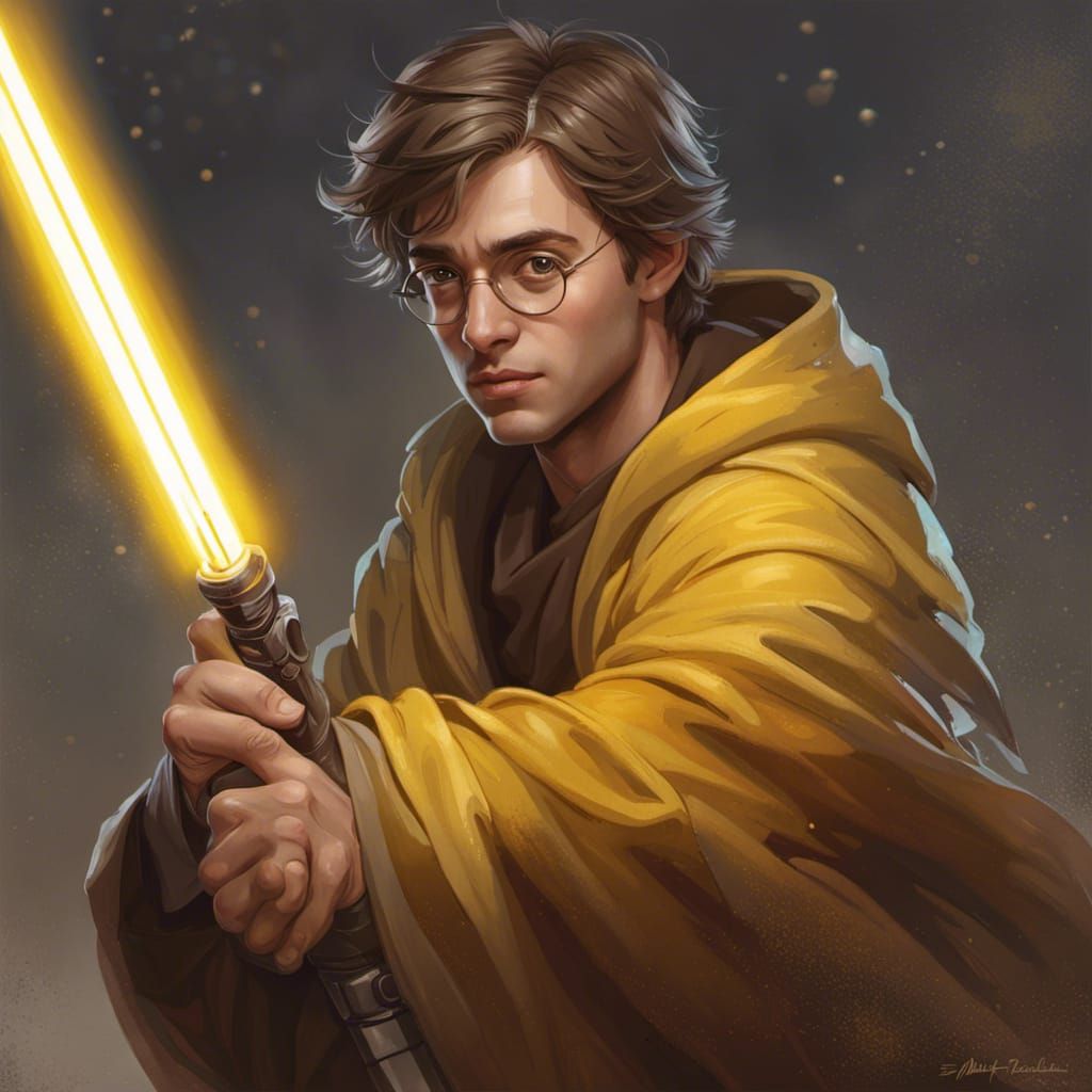 Jedi Knight with Yellow Lightsaber: Detailed Portrait