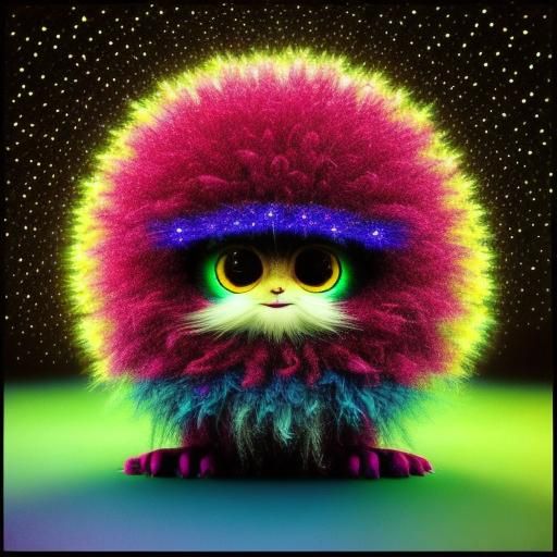 Cute Anime Creatures Play: Holographic Cosmic Illustration