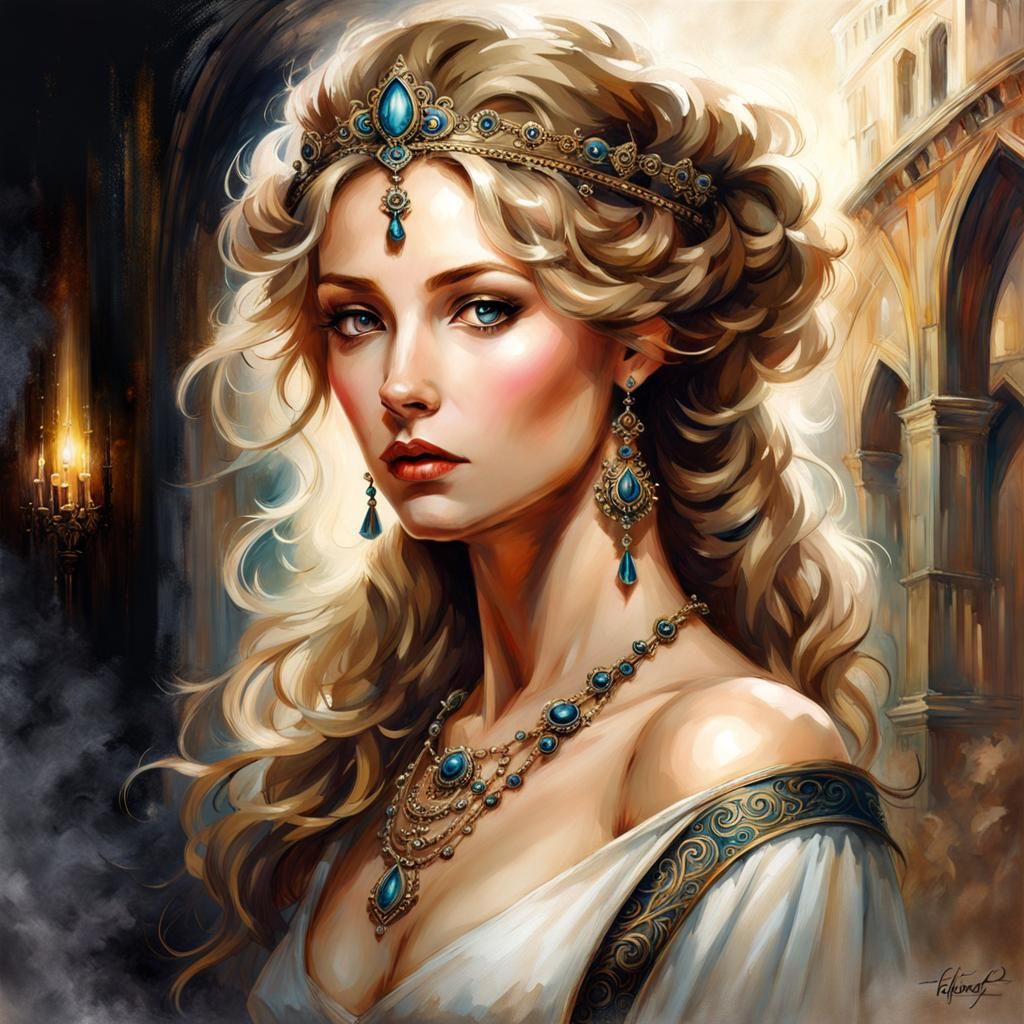 Dark Blond Princess Portrait in Gothic Art Style