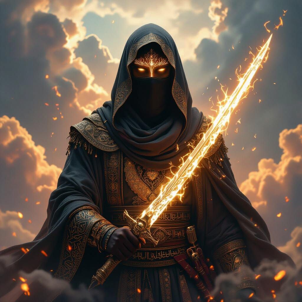 Glowing Warrior in Divine Light with Luminous Sword