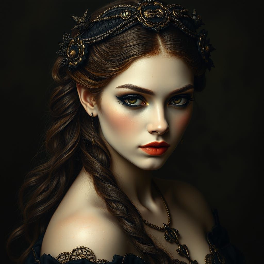 Victorian Gothic Woman Portrait in Klimt Style