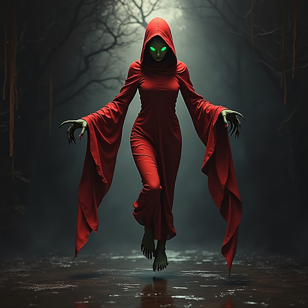 Eerie Shadow Weaver in Psychedelic Pointillism Style