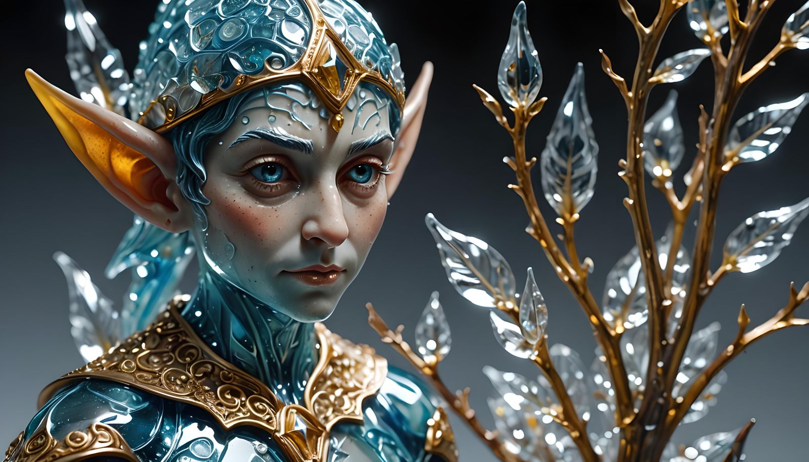Glass Elf Sculpture with Enamelled Details
