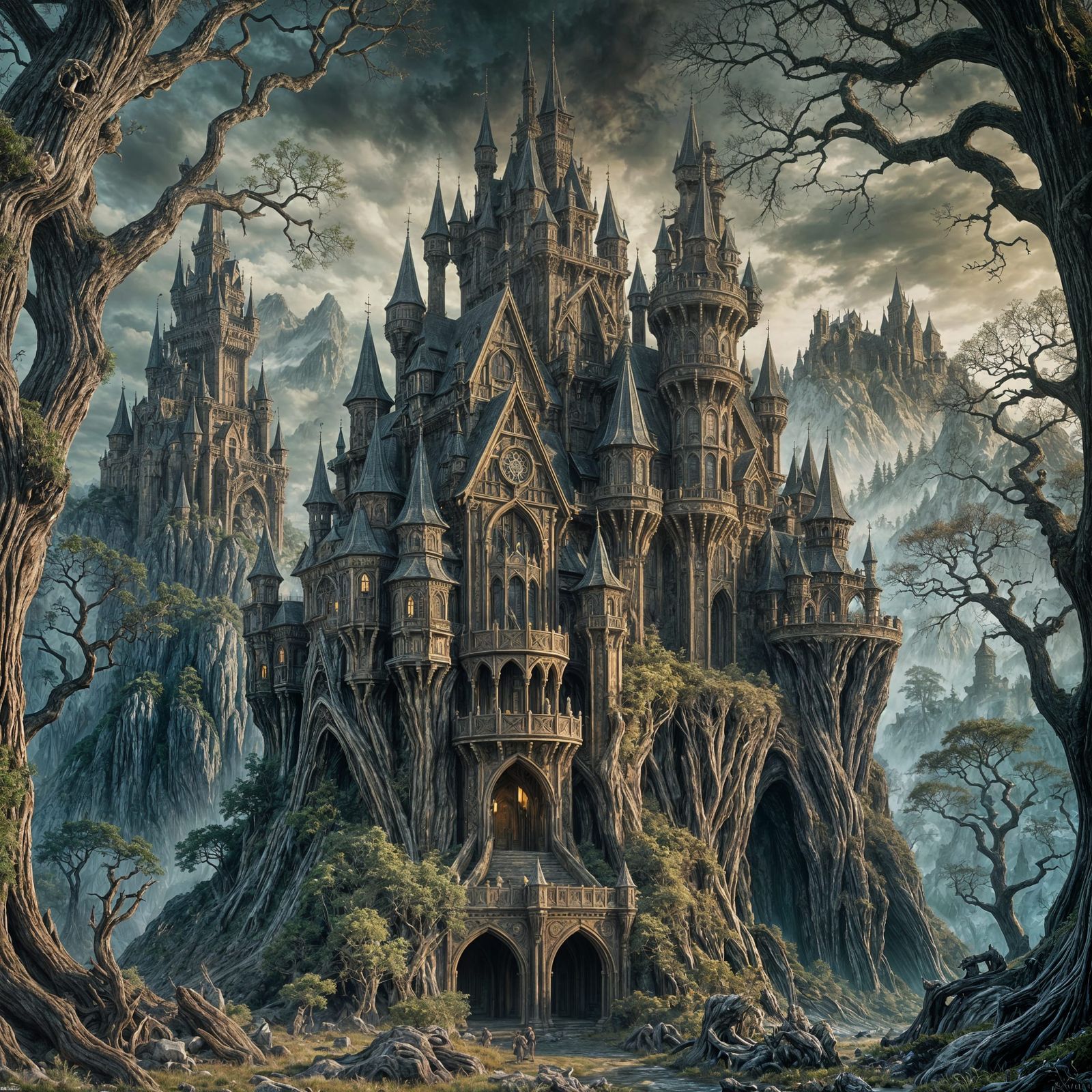 Dark Fantasy Map with Burl Walnut Castles