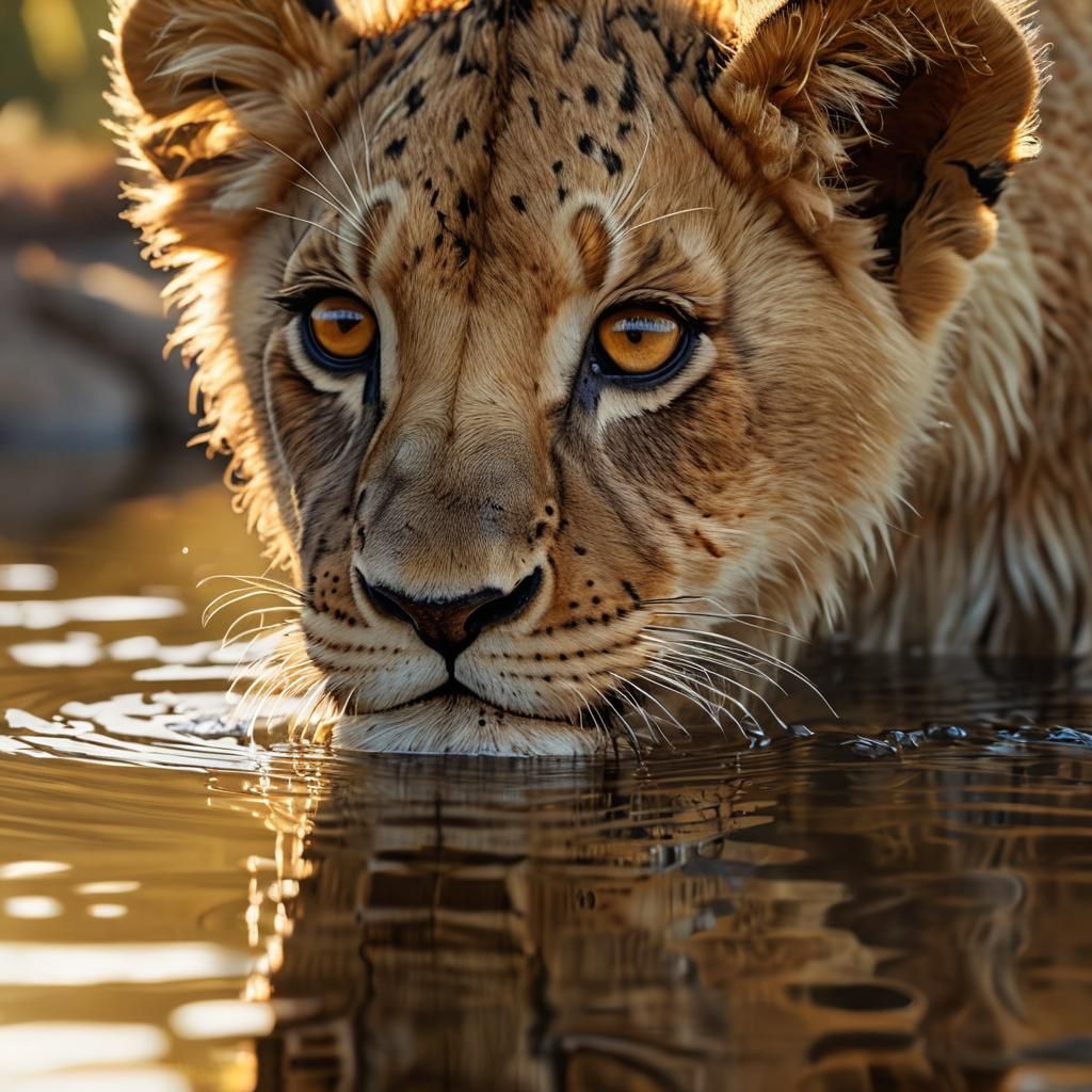 Lion Cub Reflection: Wildlife Portrait