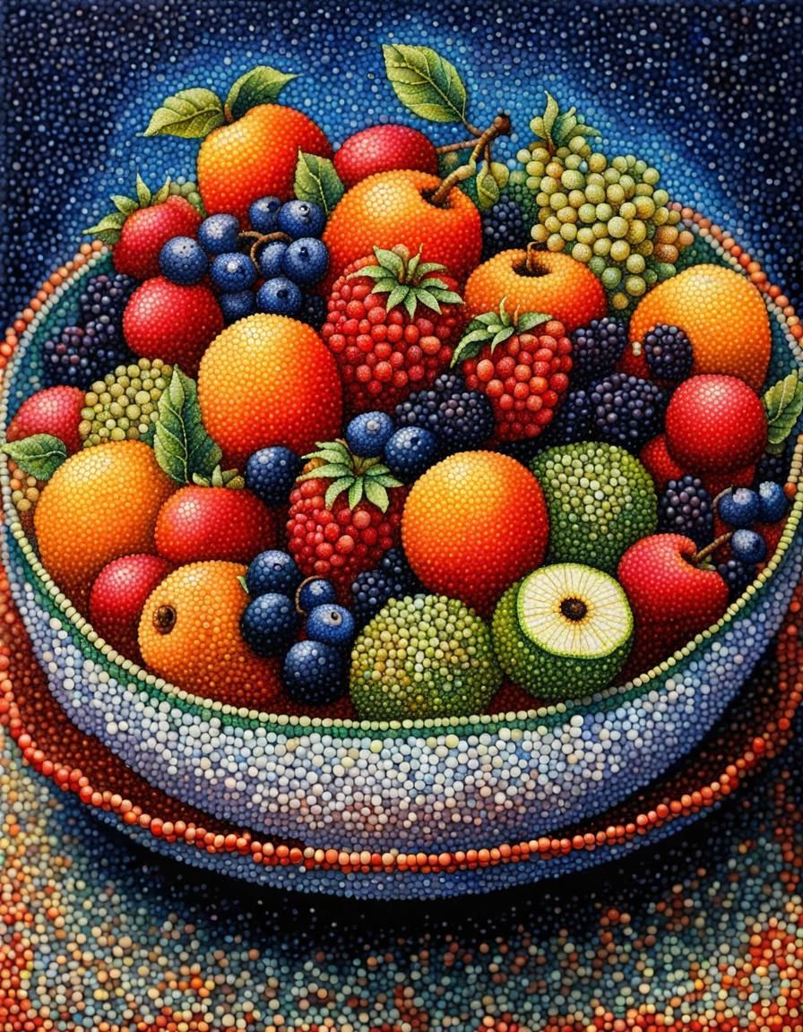Pointillist Fruit Bowl Still Life