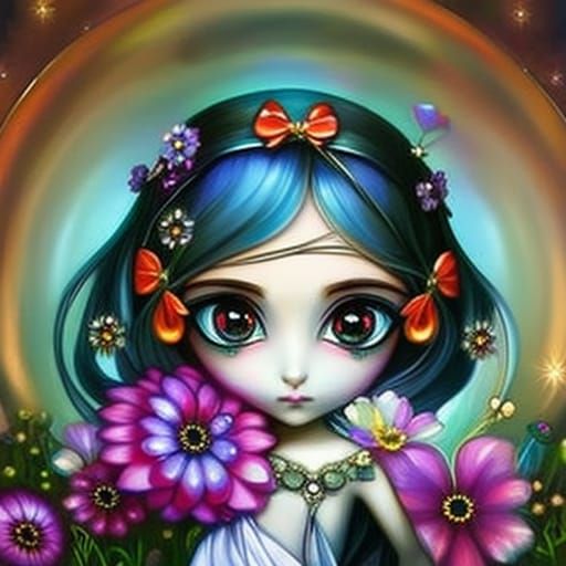 Enchanted Girl with Flowers in Impressionist Style