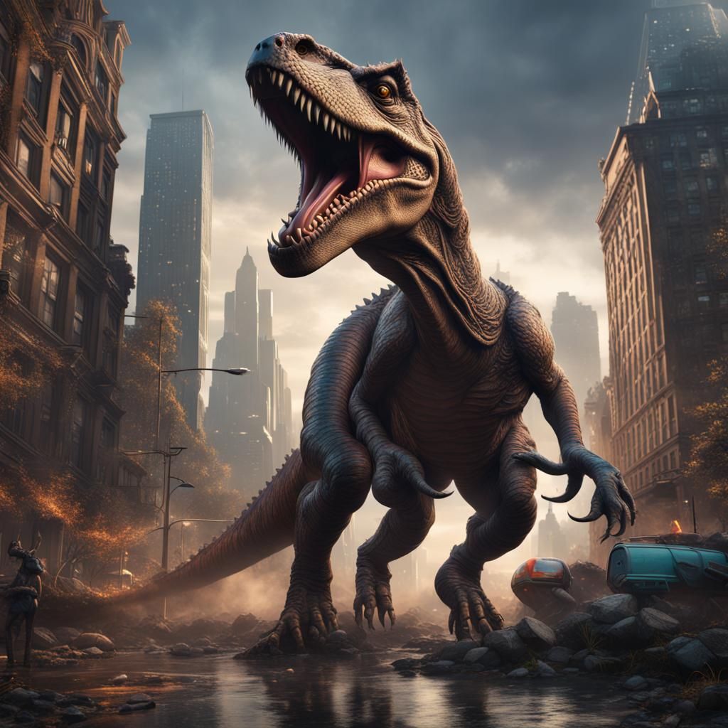 T-Rex in the City: Detailed Matte Painting
