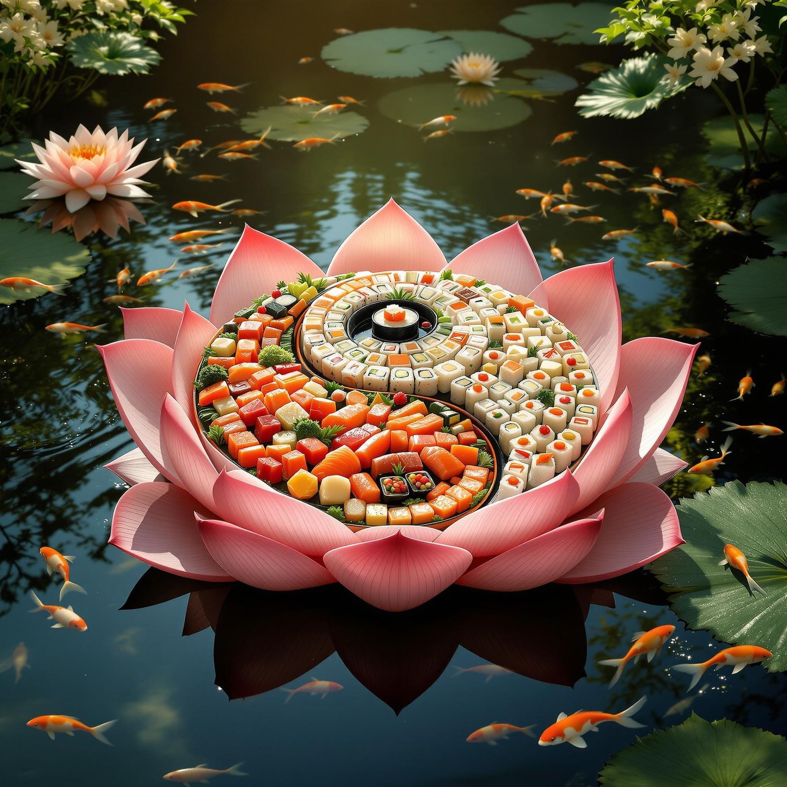 Yin Yang Sushi Lotus on Japanese Pond