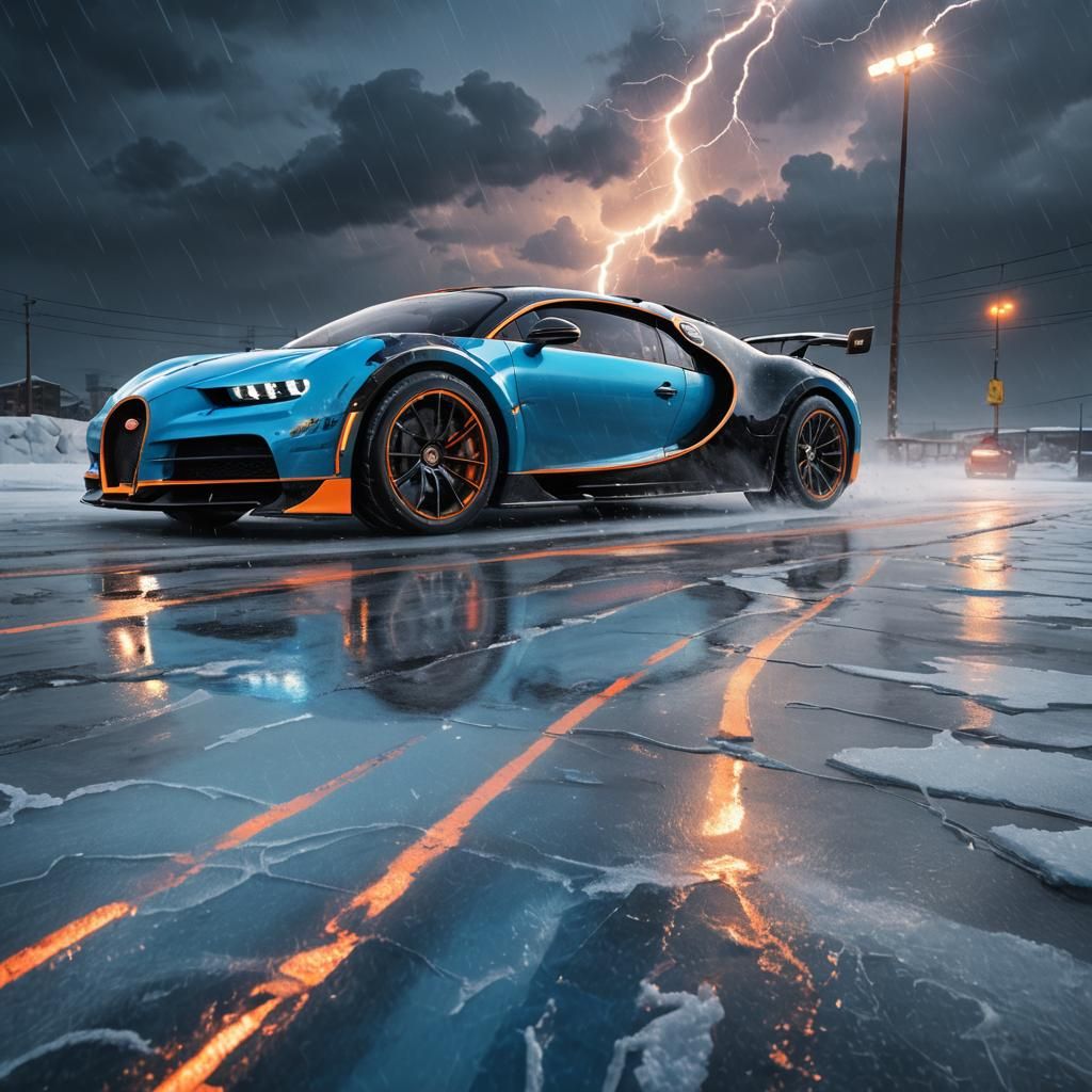 Bugatti Races on Ice in Electric Blue