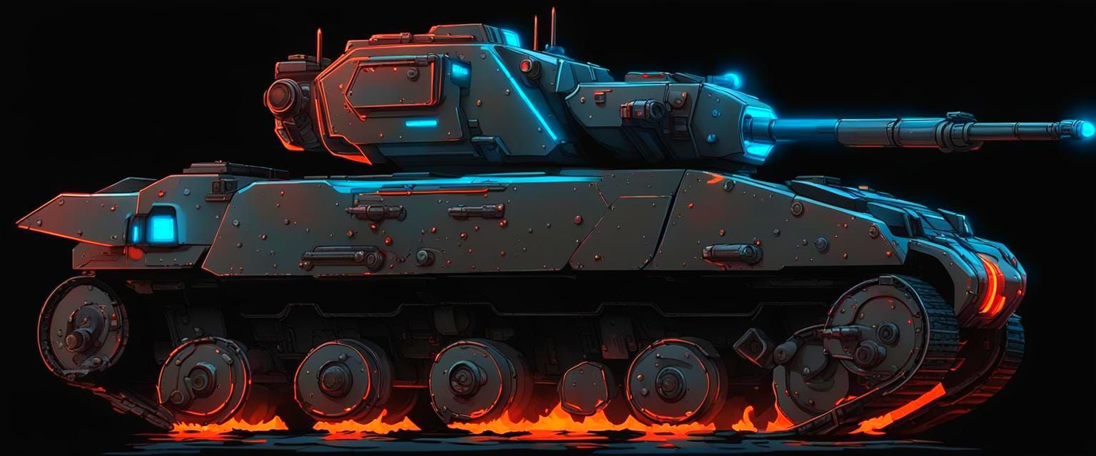Sci-Fi Tank on Fire: 3D Anime Concept Art