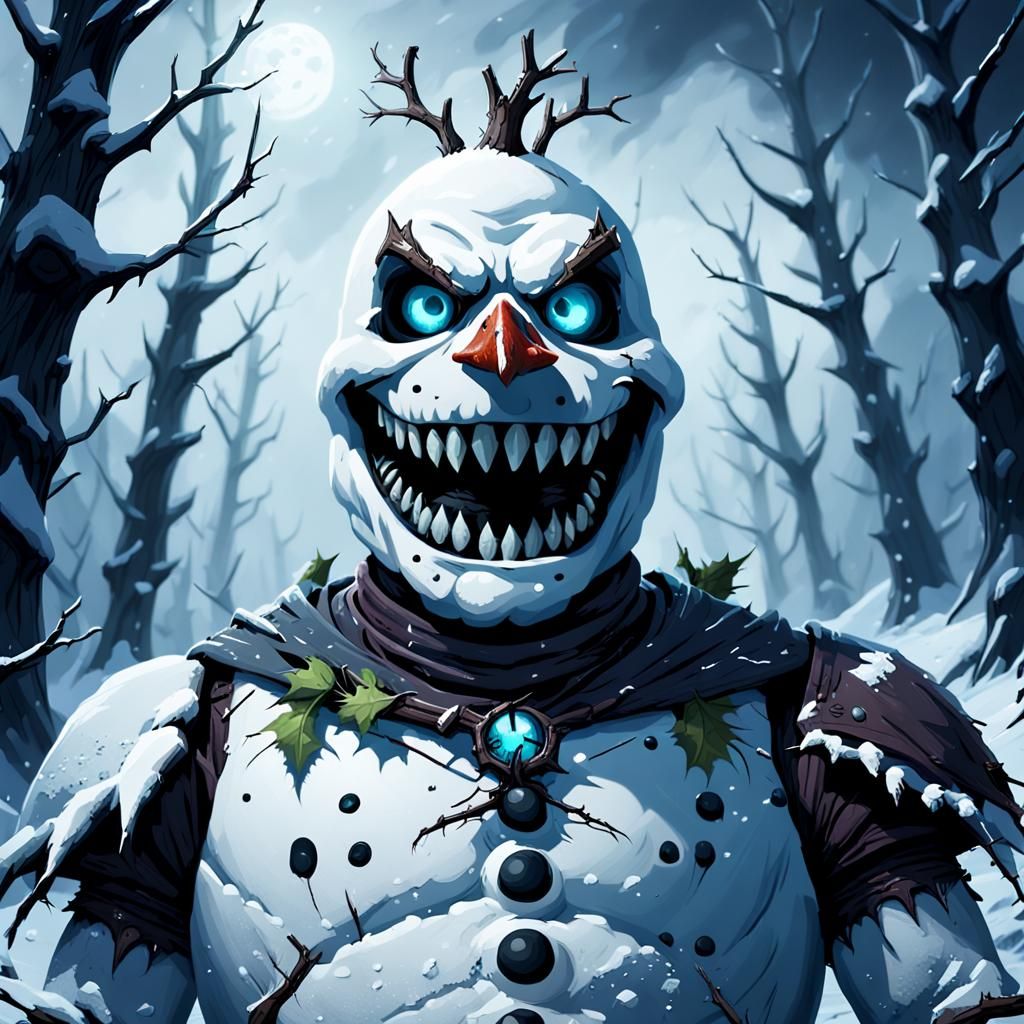 Menacing Snowman Illuminates Dark Fantasy Landscape