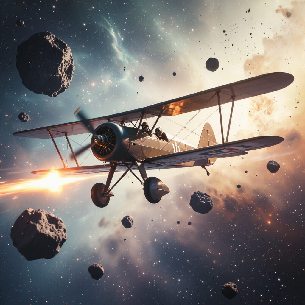 Pilot Shoots Asteroids From Biplane in Space