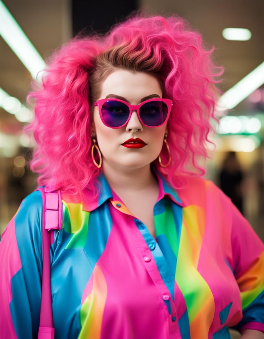 Eighties Model with Neon Hair at the Mall
