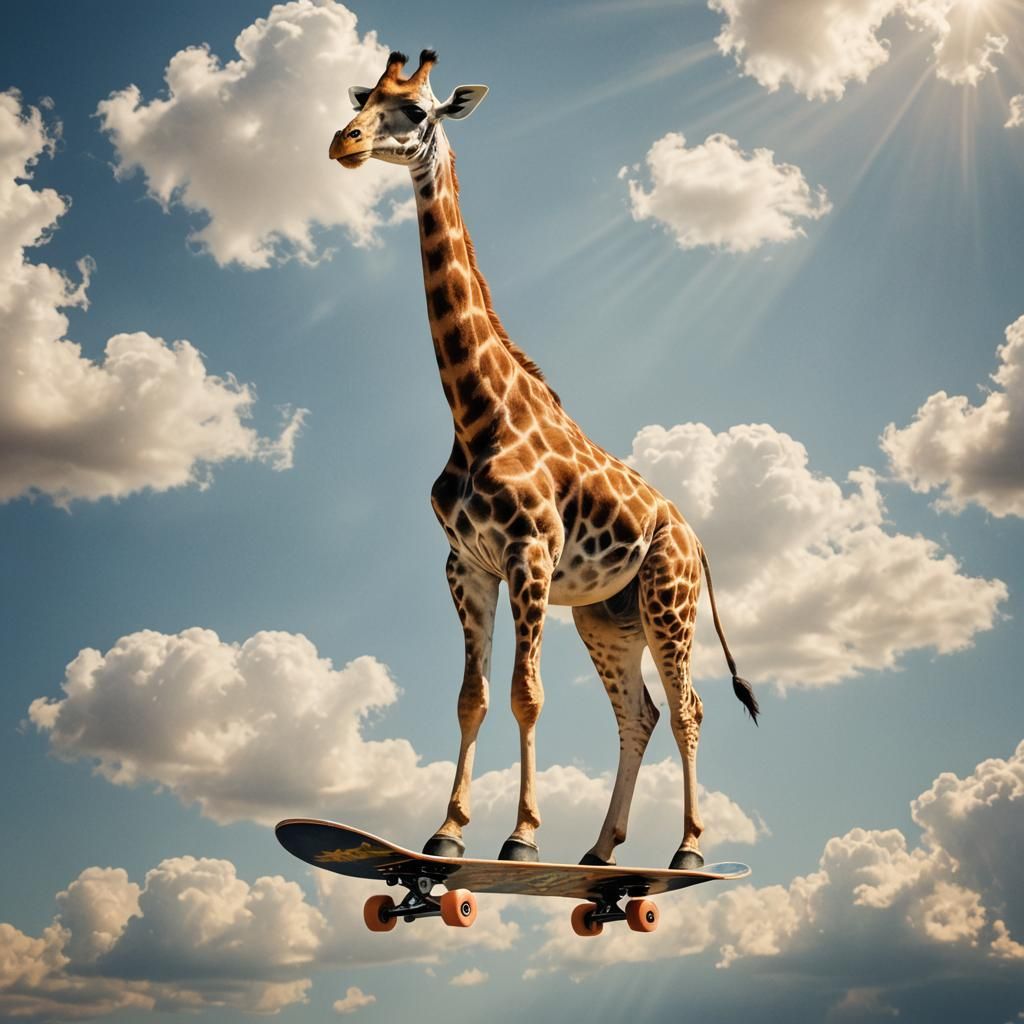 giraffe on a skateboard