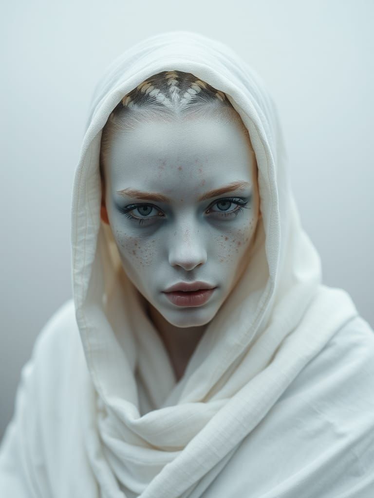 Beautiful Woman in Linen Robe: Ethereal Portrait
