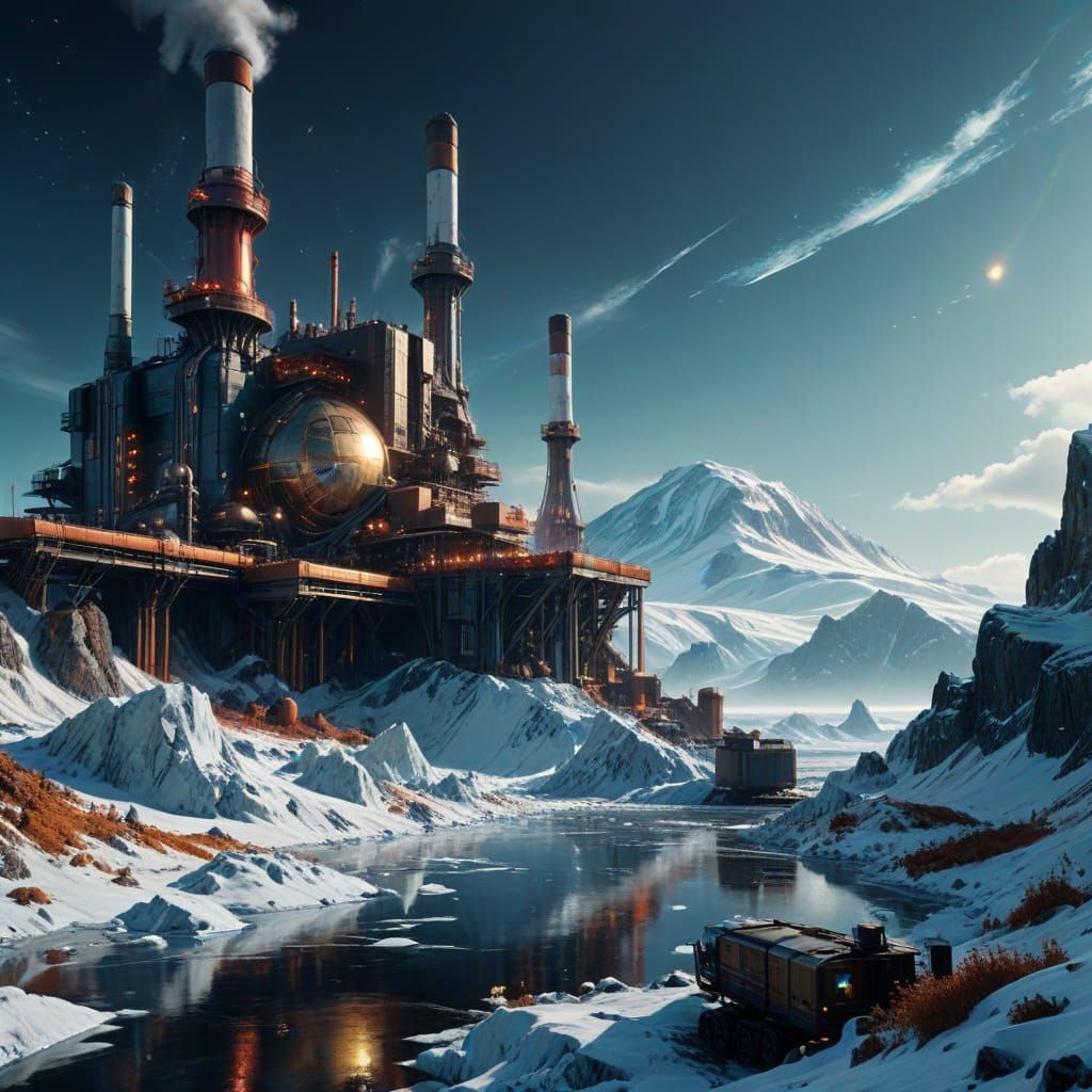 Epic Ice Planet Colony in Dark Fantasy Style