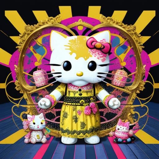 Hello Kitty as Rococo Maneki Neko in Impasto